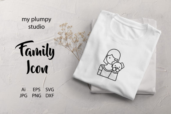 Family Icon Mother Pet Dog Line Black