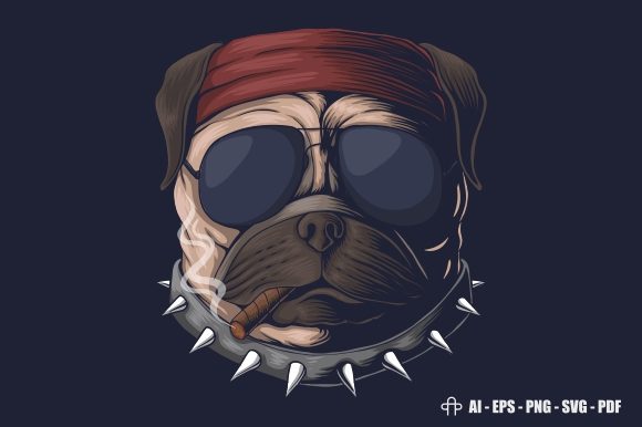 Pug Dog Head Smoke Vector Illustration